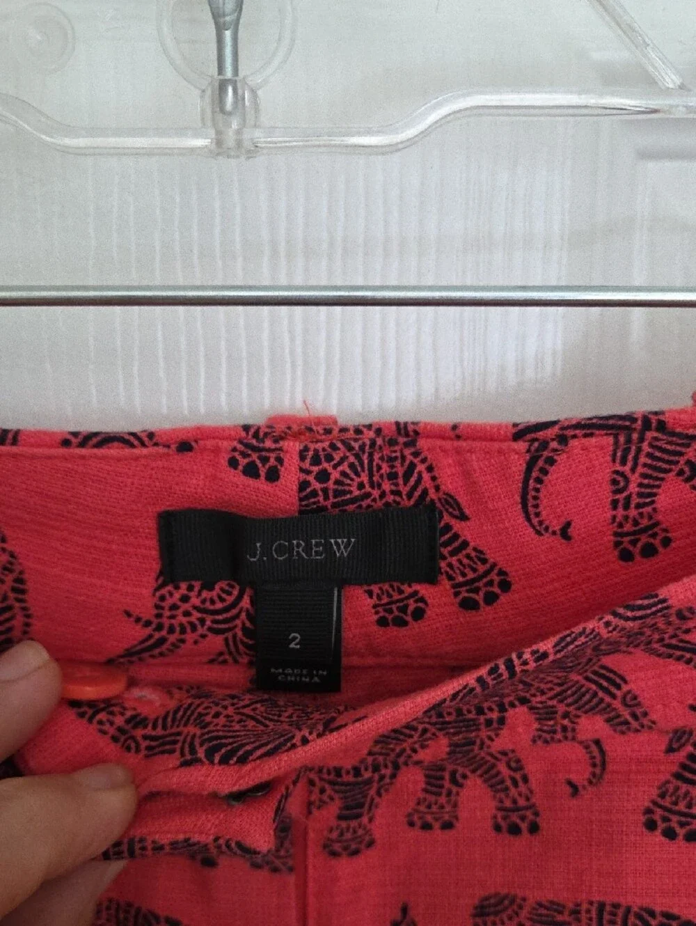 J. Crew Coral Red Tap Style Shorts with Black Elephant Print. Size 2